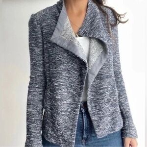 Vince Blue & White Tweed Open Front Draped Jacket Women's Size M
